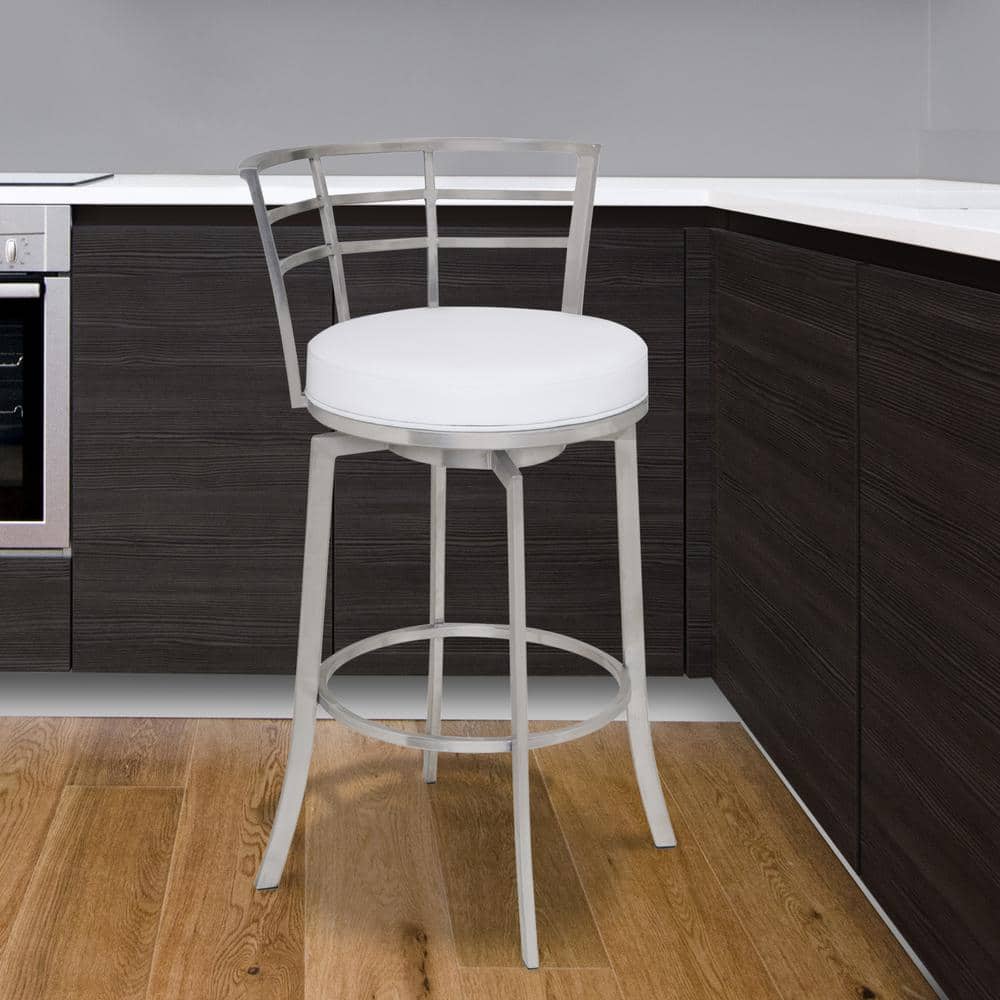 Viper 26 in. Bar Stool in Brushed Stainless Steel with White Pu upholstery
