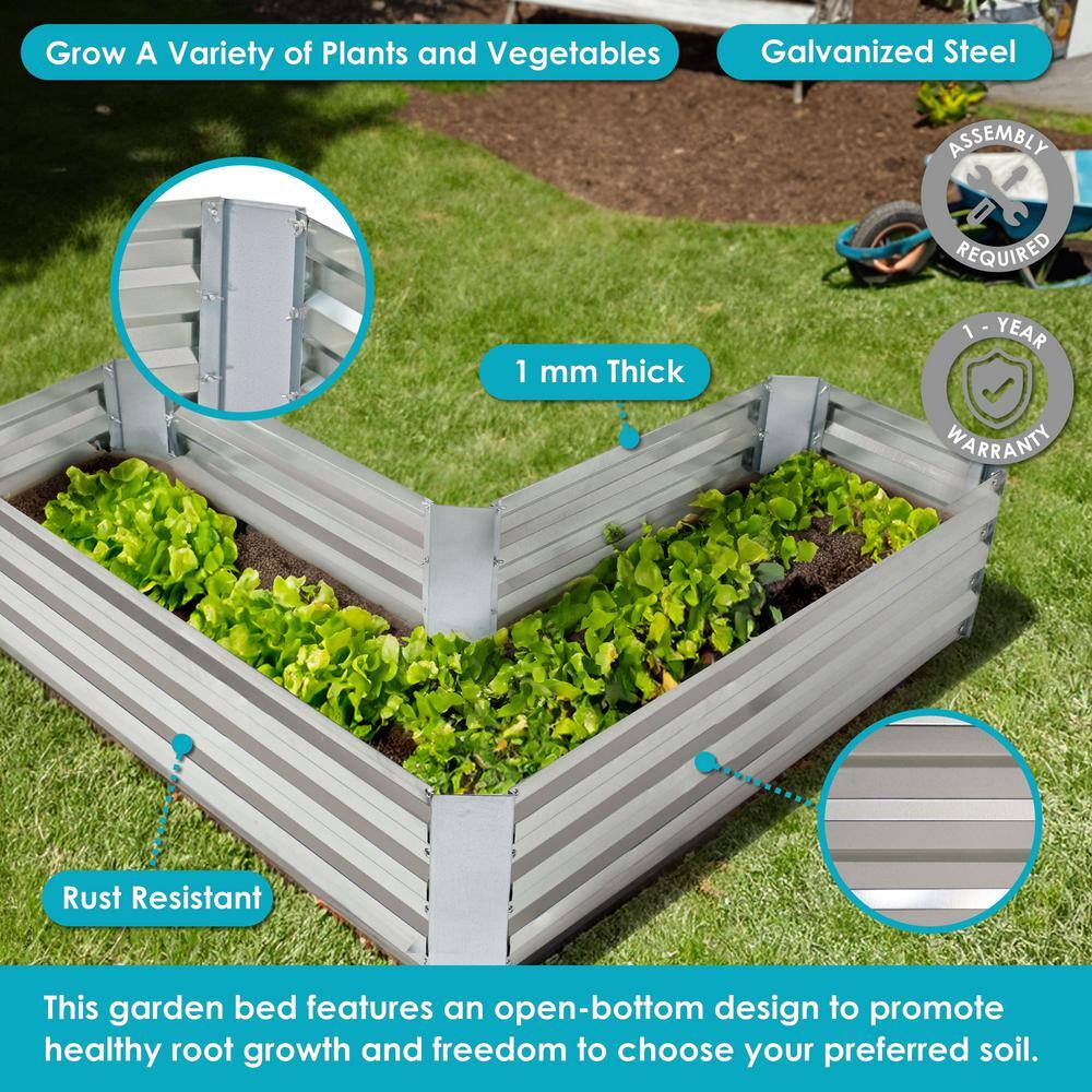 L-Shaped Silver Galvanized Steel Raised Garden Bed