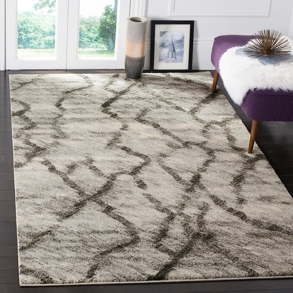 Retro Light Grey/Black 5 ft. x 8 ft. Abstract Area Rug