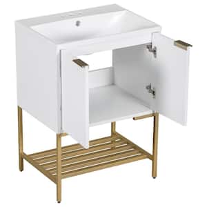 24 in. W x 18 in. D x 33.74 in. H Freestanding Bath Vanity in White with White Ceramic Top and 1 Sink