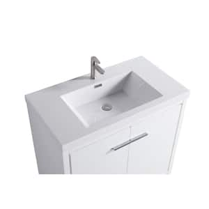 35.43 in. x 19.7 in. D x 37 in. H Single Sink Bath Vanity in White with White Resin Top