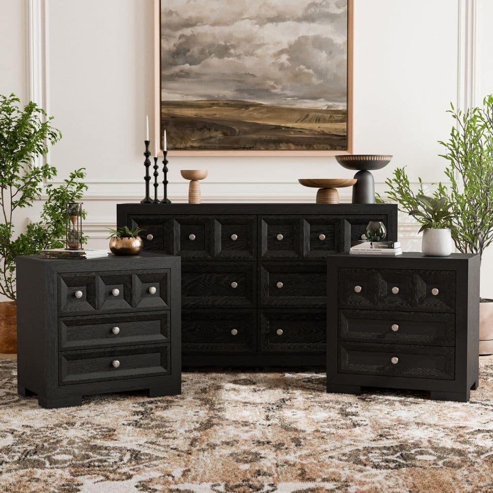 Flonnin 3-Piece Modern Classic Weathered Black 3-Drawer Set of 2 Nightstands and Dresser with USB Charging Ports price history on PriceWatchPro
