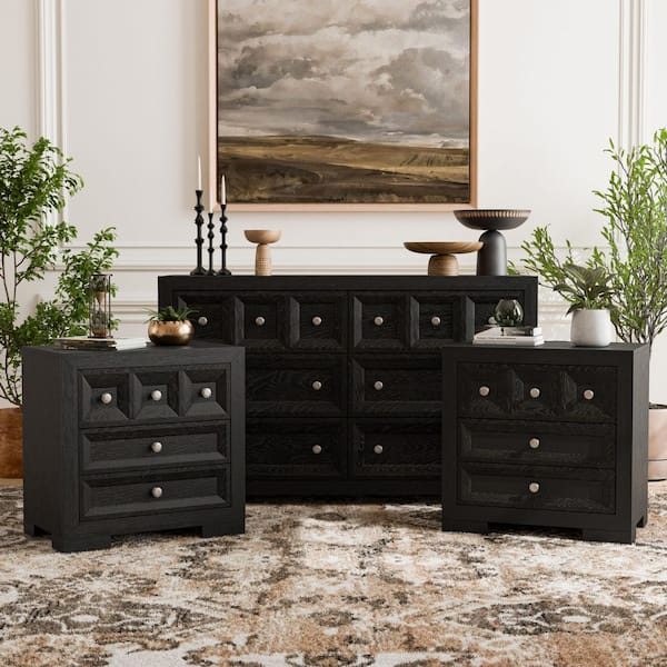 Furniture of America Flonnin 3-Piece Modern Classic Weathered Black 3-Drawer Set of 2 Nightstands and Dresser with USB Charging Ports IDF79011BK-2NSD Furniture of America Flonnin 3-Piece Modern Classic Weathered Black 3-Drawer Set of 2 Nightstands and Dresser with USB Charging Ports IDF79011BK-2NSD