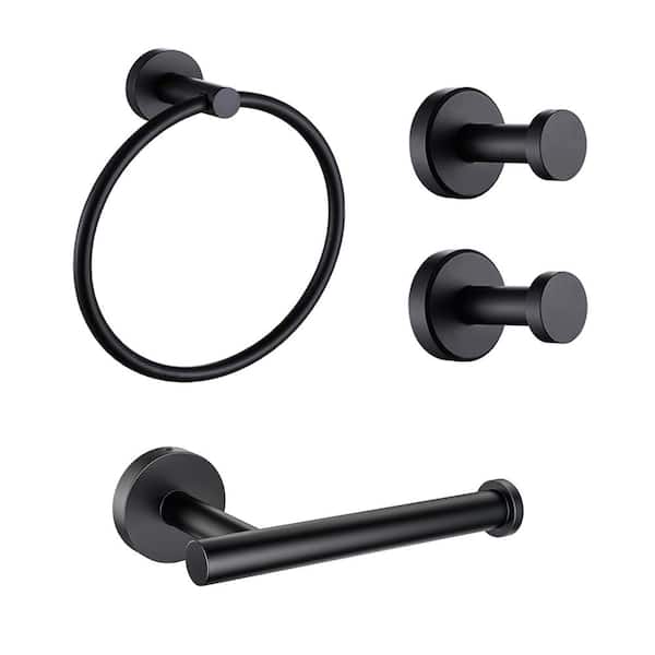 ruiling 4 -Piece Bath Hardware Set with Mounting Hardware in Stainless Steel Matte Black