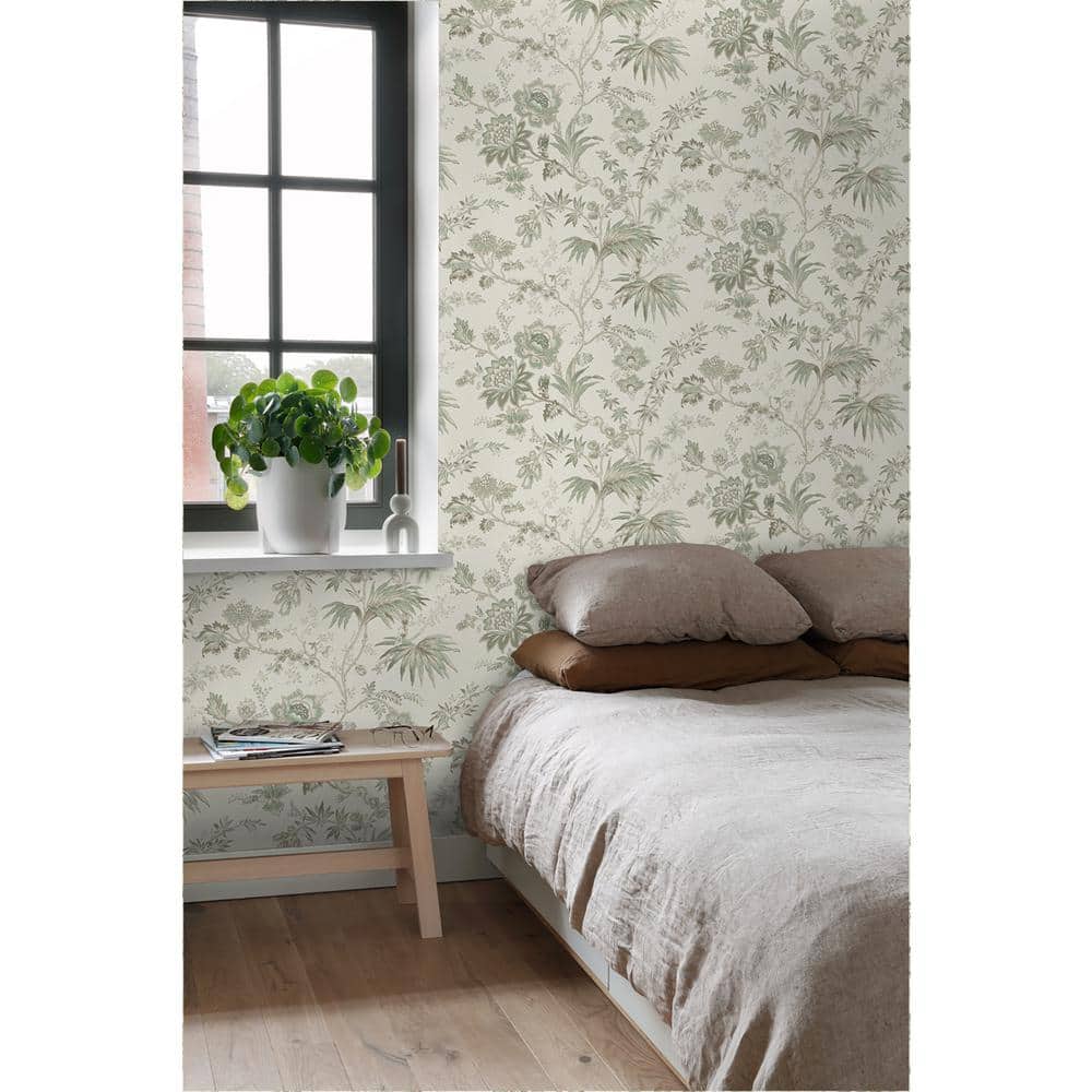 Juliet Neutral Jacobean Floral Non-Woven Wallpaper, 20.9" x 33'