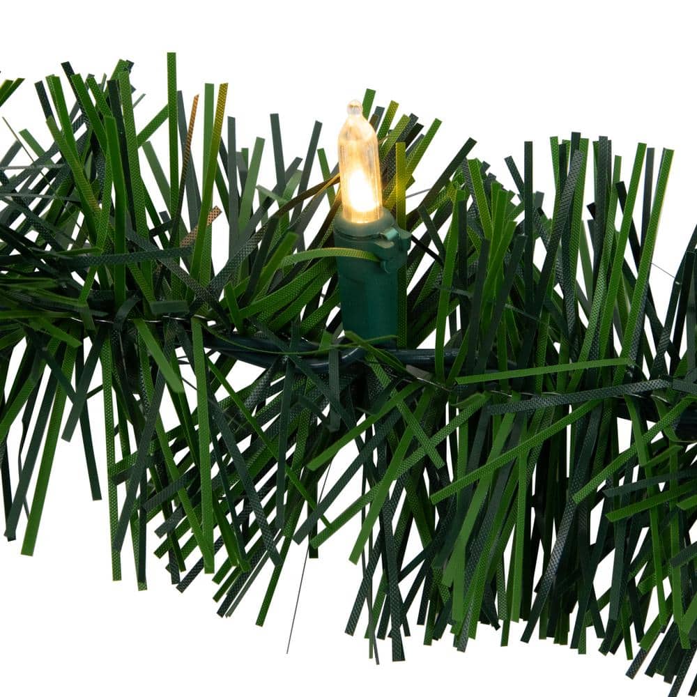 18' Green Pre-Lit Pine Christmas Garland with Warm White LED Lights