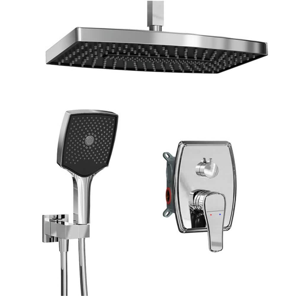 Single Handle 3-Spray Patterns 14 in. Rain Shower Head Shower Faucet 1.8 GP