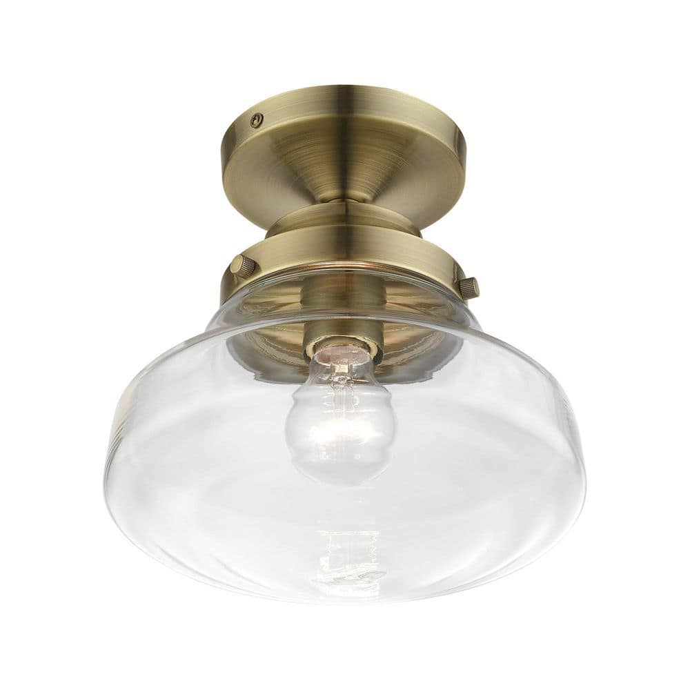 Antique Brass 9" Glass Semi-Flush Mount Light