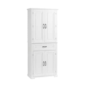 29.9 in. W x 15.7 in. D x 72.2 in. H White Linen Cabinet with Adjustable Shelf and Drawers