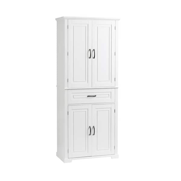 29.9 in. W x 15.7 in. D x 72.2 in. H White Linen Cabinet with Adjustable Shelf and Drawers