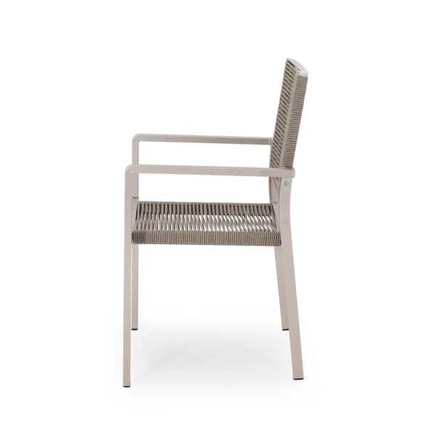 Cape Coral Silver Aluminum Outdoor Patio Dining Chair in Taupe (2-Pack)