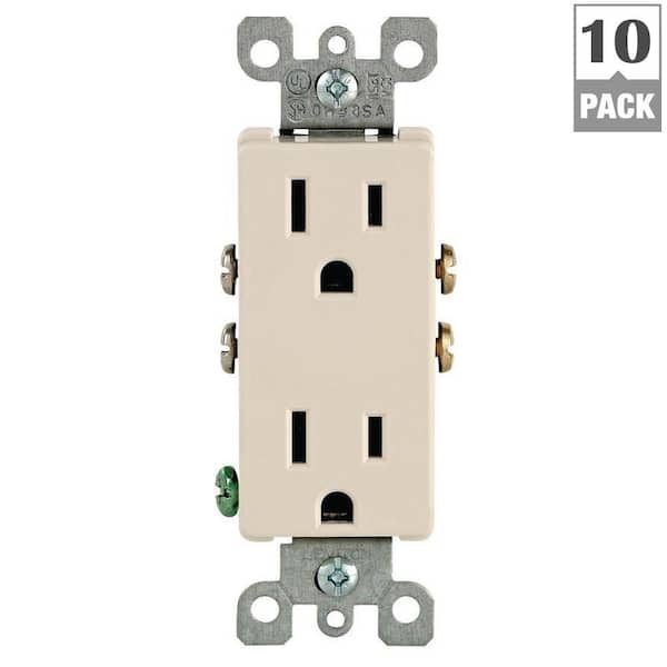 Decora 15 Amp 125 V Duplex Outlet/Receptacle, Light Almond (10-Pack) 5325-TMP