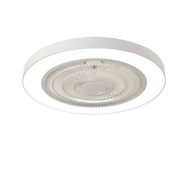 19 in. Matte White Flush Mount Modern Ceiling Fan with Integrated LED Light and Remote Included