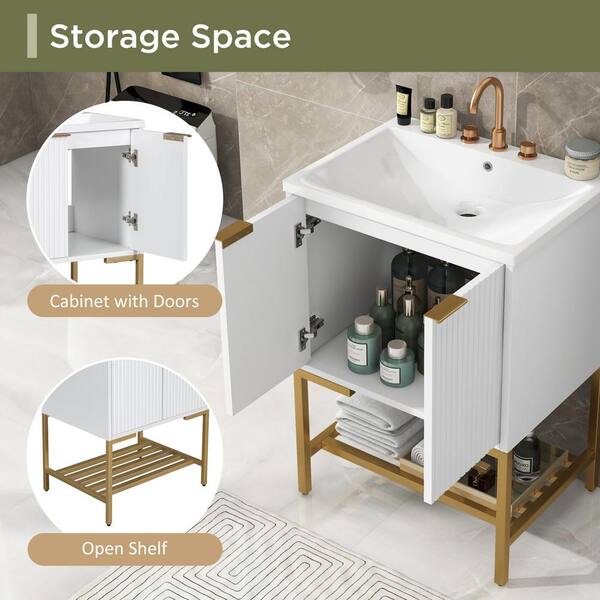 Aiuyesuo 24'' Bathroom Vanity with Ceramic Basin Sink, Modern Bathroom  Storage Cabinet with 3 Drawers, Freestanding Bathroom Vanity Cabinet with  Single Sink - Yahoo Shopping