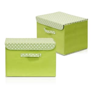 15 in. x 10.6 in. Non-Woven Fabric Green Storage Bin with Lid (2-Pack)