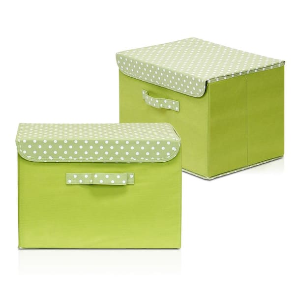 Furinno 15 in. x 10.6 in. Non-Woven Fabric Green Storage Bin with Lid (2-Pack)
