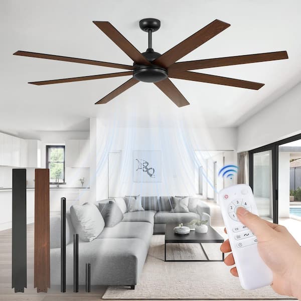 72in. Standard Industrial Black Covered Outdoor Downrod/Angled Mount Ceiling Fan without Light, Remote Included,DC Motor