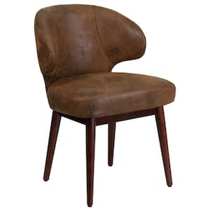 Fabric Cushioned Side Chair in Brown with Walnut Legs
