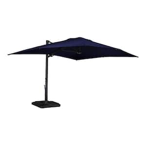 10 ft. x 13 ft. Aluminum Cantilever Outdoor Tilt Patio Umbrella in Navy Blue with LED Light, Base Weight Stand