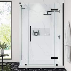 Tampa 48 in. L x 32 in. W x 75 in. H Corner Shower Kit with Pivot Frameless Shower Door in Black and Shower Pan