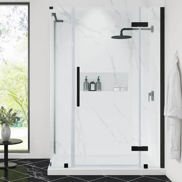 OVE Decors Tampa 48 in. L x 36 in. W x 75 in. H Corner Shower Kit with Pivot Frameless Shower Door in Black and Shower Pan