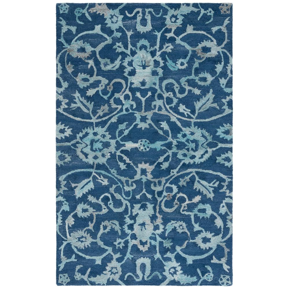 Handmade Navy Wool Tufted Rectangular Area Rug, 3' x 5'