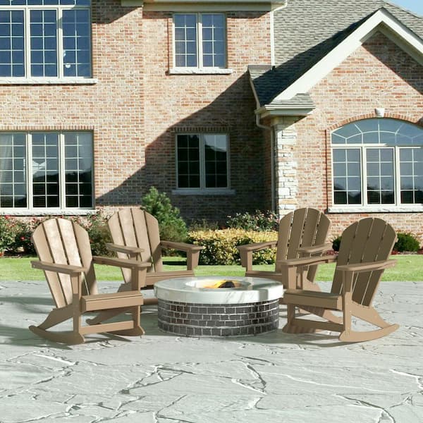 WESTIN OUTDOOR Laguna Set of 4 Fade Resistant Outdoor Patio HDPE Poly Plastic Adirondack Porch Rocking Chair in Weathered Wood