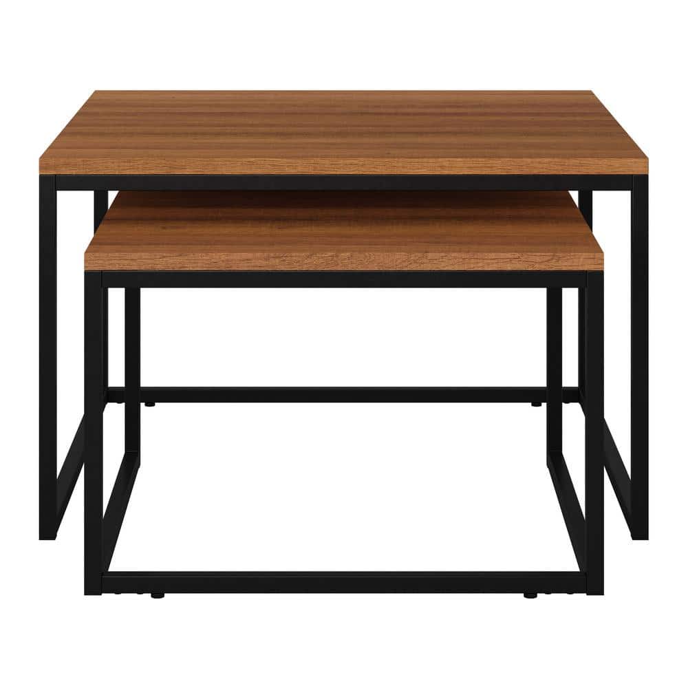 Fort Worth Brown Wood and Black Metal Square Nesting Coffee Tables