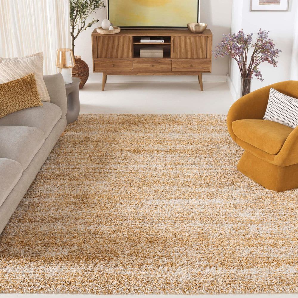 裄丈 (ys33)シェルカービング　¥12000→¥8500 SAFAVIEH Hudson Shag 9 ft. x 12 ft. Ivory/Gold Solid Marle Area