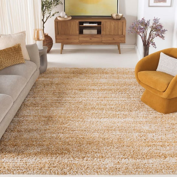 Hudson Shag 9 ft. x 12 ft. Ivory/Gold Solid Marle Area Rug