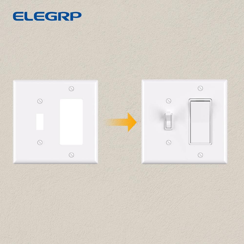 White Plastic 2-Gang Toggle and Decorator Wall Plate Set