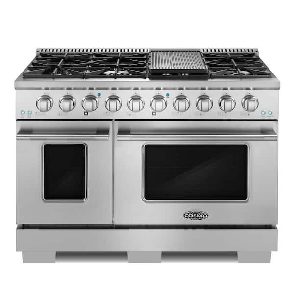48 in. Vista Collection 6.6 cu. ft. Double Oven Gas Range, 8-Burners, LED Panel, Cast Iron Grates, Stainless Steel