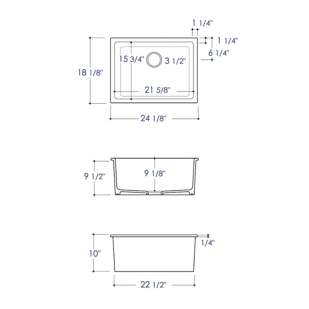24'' White Fireclay Drop-In Single Bowl Kitchen Sink