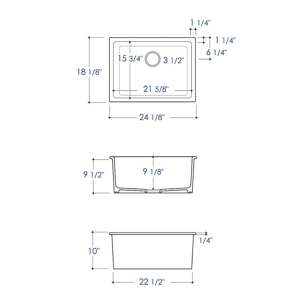 24'' White Fireclay Drop-In Single Bowl Kitchen Sink