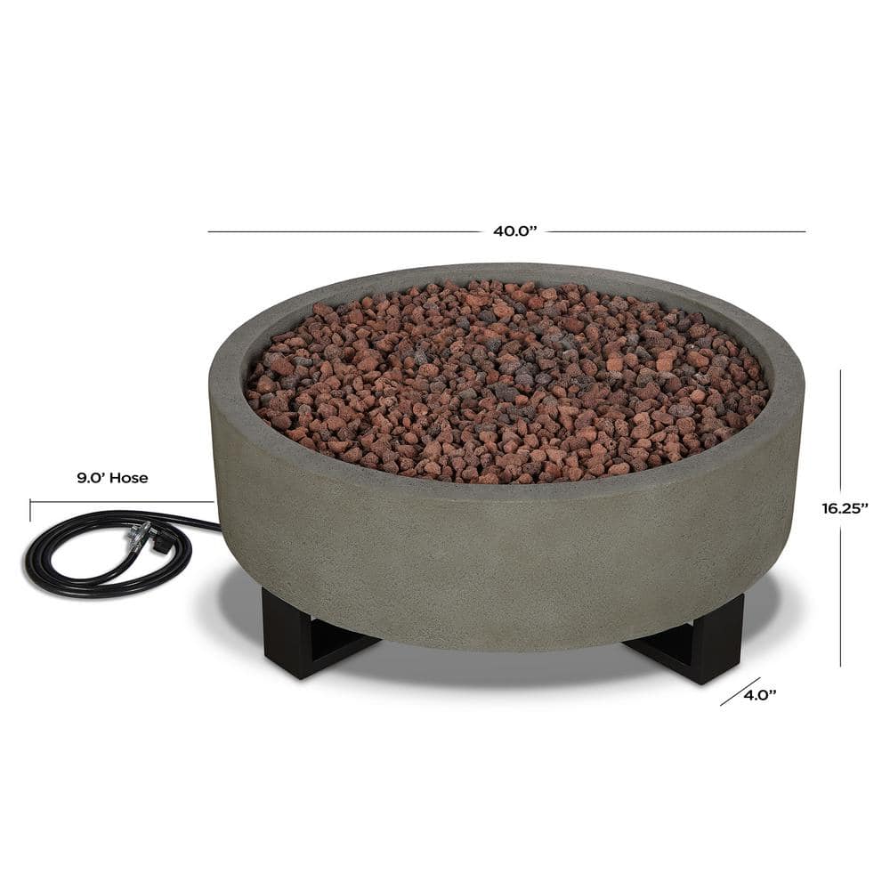 Idledale Round Gray Gas Fire Pit with Black Steel Base