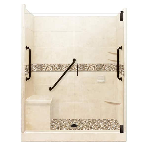 American Bath Factory Roma Freedom Grand Hinged 36 in. x 60 in. x 80 in. Center Drain Alcove Shower Kit in Desert Sand and Old Bronze Hardware
