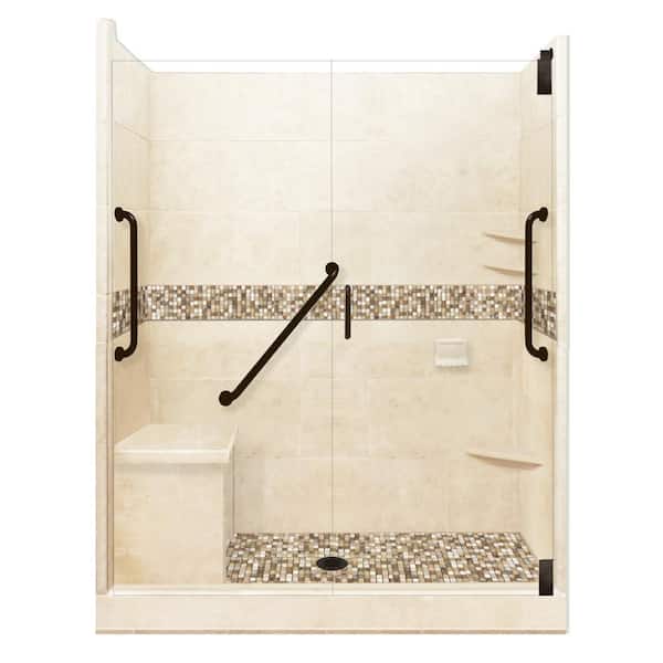 American Bath Factory Roma Freedom Grand Hinged 42 in. x 60 in. x 80 in. Center Drain Alcove Shower Kit in Desert Sand and Old Bronze Hardware