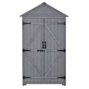 35.4 in. W x 22.4 in. D x 69.3 in. H Grey Wood Outdoor Storage Cabinet Tilting Shed with 3-Tiers of Backyard Shelves