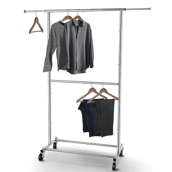 Unbranded Chrome Metal Garment Clothes Rack with Extendable Rod 30.5 in. W x 65 in. H