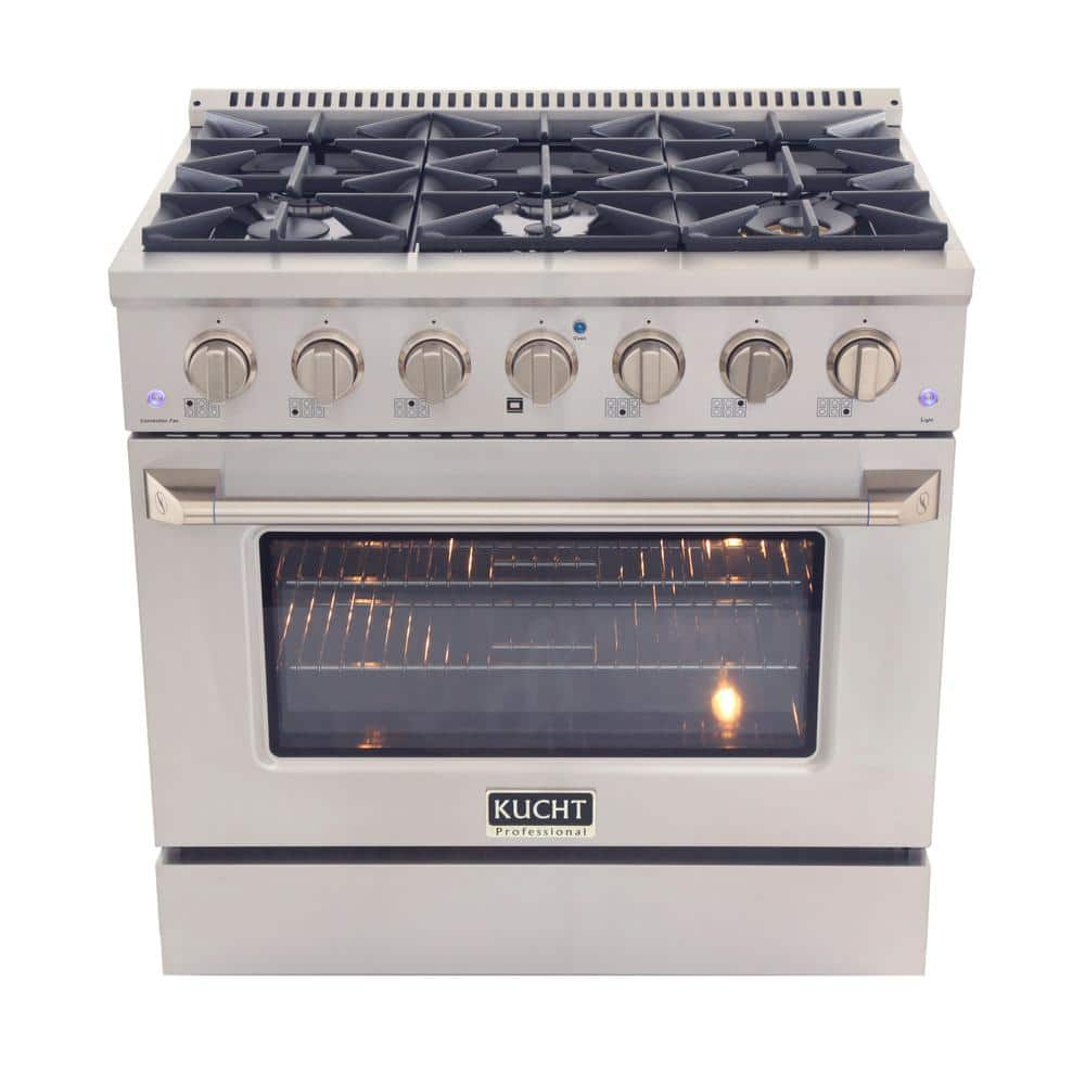 Kucht Pro-Style 36 in. 5.2 cu. ft. Natural Gas Range with Convection Oven  in Stainless Steel and Silver Oven Door KNG361-S - The Home Depot