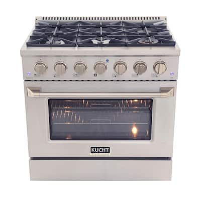 Pro-Style 36 in. 5.2 cu. ft. Natural Gas Range with Convection Oven in Stainless Steel and Silver Oven Door