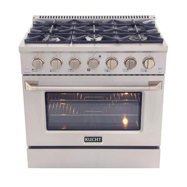 Kucht Pro-Style 36 in. 5.2 cu. ft. Natural Gas Range with Convection Oven in Stainless Steel and Silver Oven Door