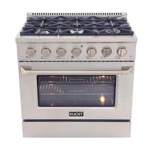 36 in. 5.2 cu. ft. LP Ready Dual Fuel Range with Gas Stove and Electric Oven with Convection Oven in Stainless Steel