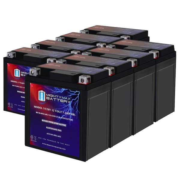 YTZ8V-12-Volt 7 AH, 85 CCA, Rechargeable Maintenance Free SLA AGM Motorcycle Battery-Pack of 8