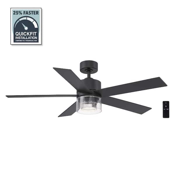 Hampton Bay Crysalis 52 in. Indoor Matte Black Ceiling Fan with Bubble Glass with Adjustable White LED with Remote Included