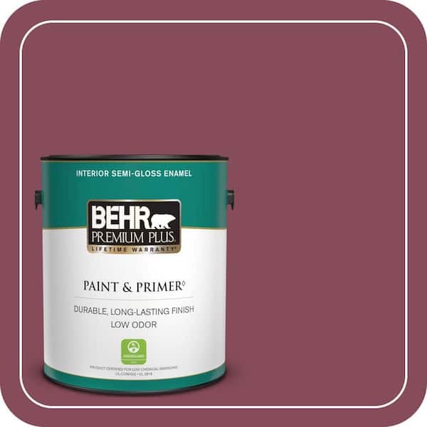 BEHR PREMIUM PLUS 1 gal. #MQ1-02 Wine Not Semi-Gloss Enamel Low Odor Interior Paint & Primer