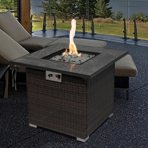 Brown Square Steel 30 in. 40000 BTU Propane Fire Pit Table with Glass Rocks and Rain Cover