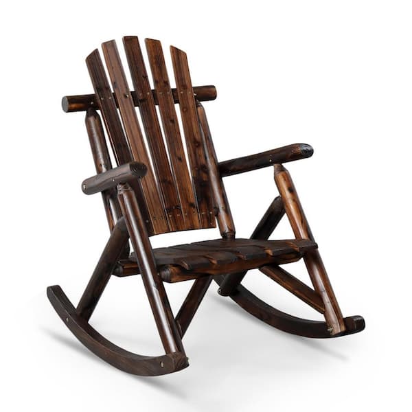 Dark Brown Solid Wood Outdoor Rocking Chair