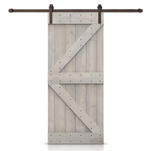 32 in. x 80 in. K Series Solid Core Silver Gray Stained DIY Wood Interior Sliding Barn Door with Hardware Kit