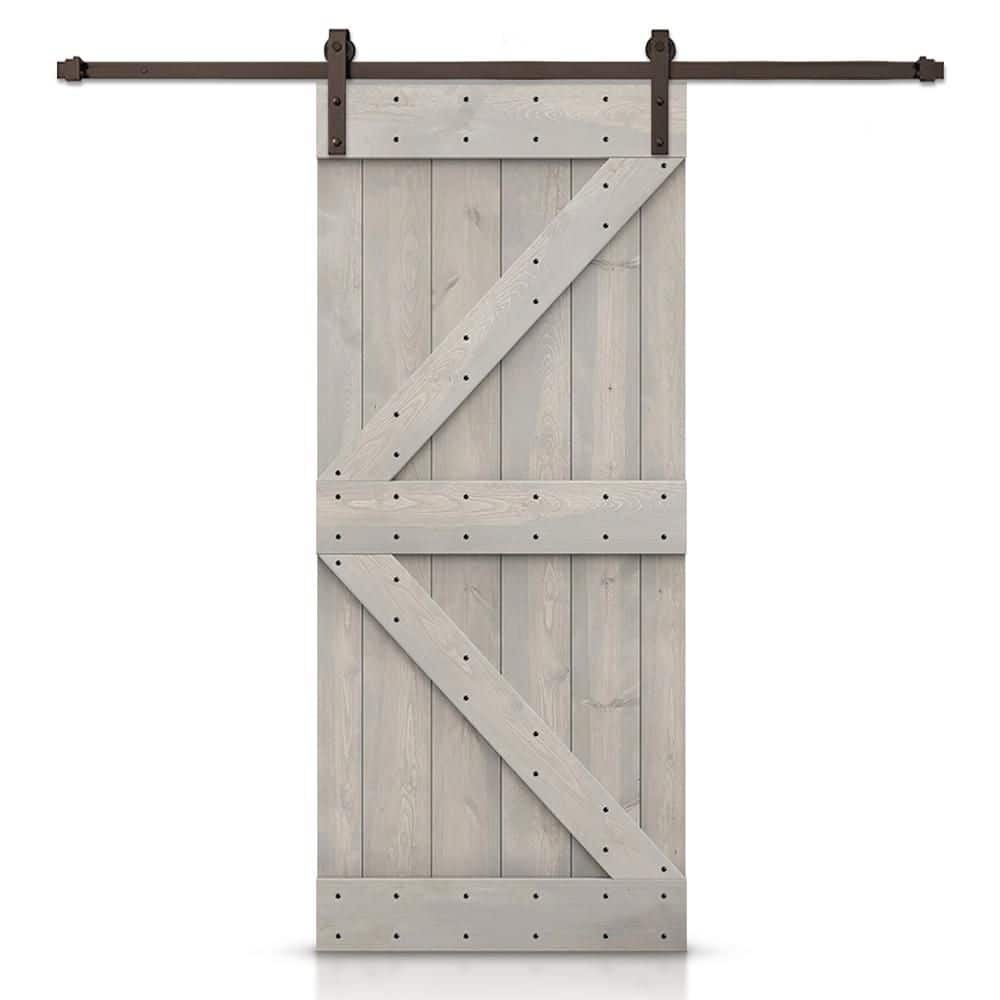 38 in. x 80 in. K Series Solid Core Silver Gray Stained DIY Wood Interior Sliding Barn Door with Hardware Kit price history on PriceWatchPro